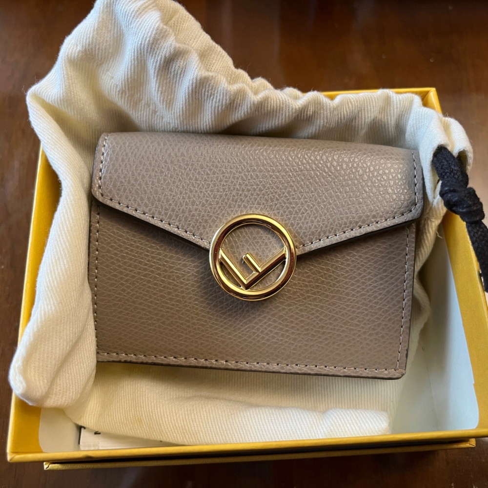 Fendi Gray and Gold Micro Trifold Wallet